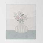 Wildflower bouquet in vase illustration - beige muted pink and dusty green flowers Throw Blanket Gallery Image 2