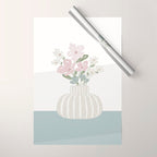 Wildflower bouquet in vase illustration - beige muted pink and dusty green flowers Wrapping Paper Gallery Image 1