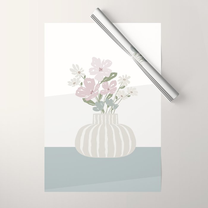 Wildflower bouquet in vase illustration - beige muted pink and dusty green flowers Wrapping Paper Gallery Image 1