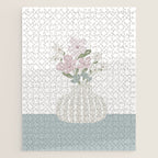 Wildflower bouquet in vase illustration - beige muted pink and dusty green flowers Jigsaw Puzzle Gallery Image 1
