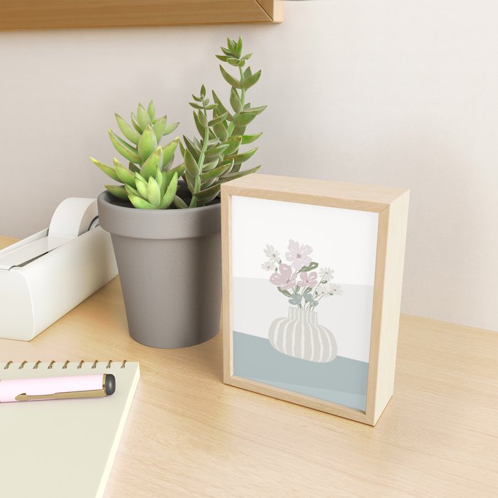 Wildflower bouquet in vase illustration - beige muted pink and dusty green flowers Mini Art Print Gallery Image 2