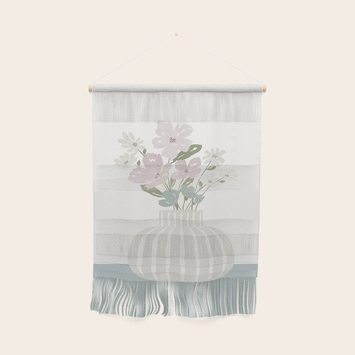 Wildflower bouquet in vase illustration - beige muted pink and dusty green flowers Wall Hanging Gallery Image 1