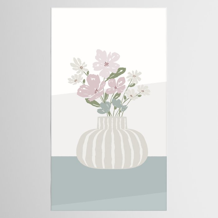 Wildflower bouquet in vase illustration - beige muted pink and dusty green flowers Tablecloth Gallery Image 2