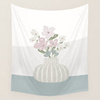 Wildflower bouquet in vase illustration - beige muted pink and dusty green flowers Wall Tapestry Gallery Image 4