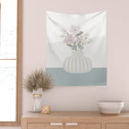 Wildflower bouquet in vase illustration - beige muted pink and dusty green flowers Wall Tapestry Gallery Image 2