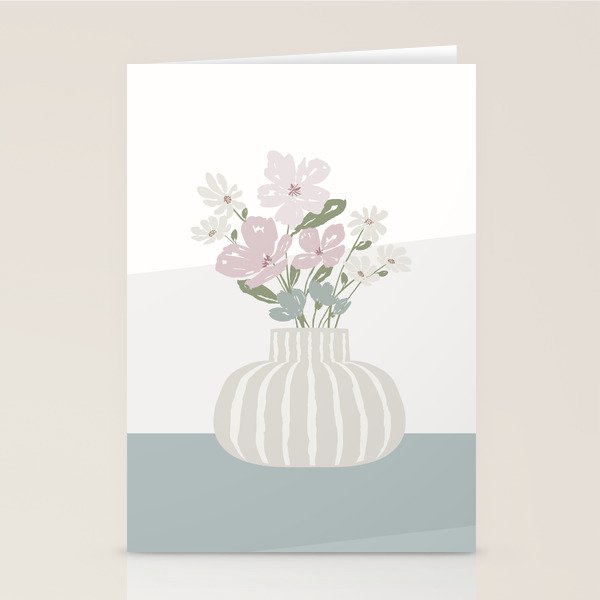 Wildflower bouquet in vase illustration - beige muted pink and dusty green flowers Stationery Card Gallery Image 2