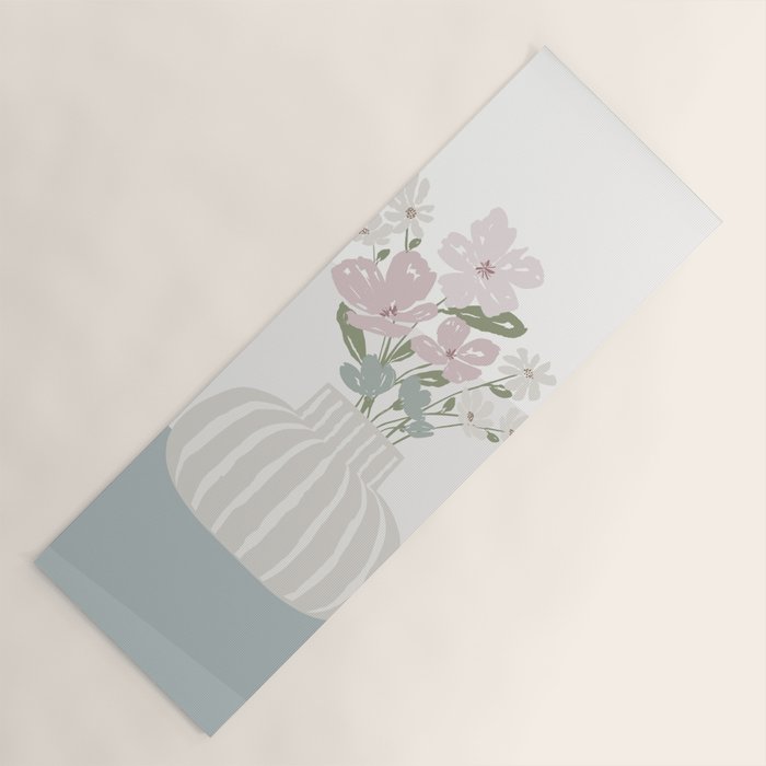 Wildflower bouquet in vase illustration - beige muted pink and dusty green flowers Yoga Mat Gallery Image 1