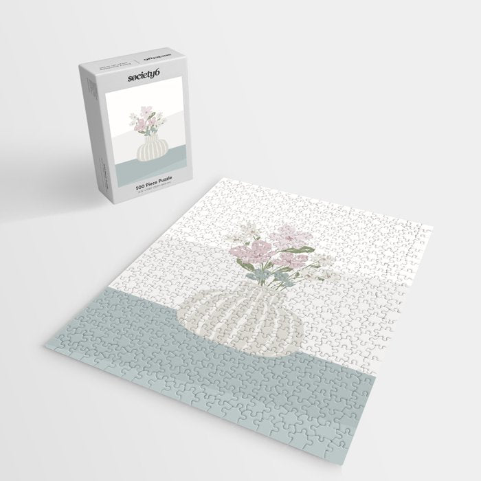 Wildflower bouquet in vase illustration - beige muted pink and dusty green flowers Jigsaw Puzzle Gallery Image 2
