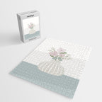 Wildflower bouquet in vase illustration - beige muted pink and dusty green flowers Jigsaw Puzzle Gallery Image 2