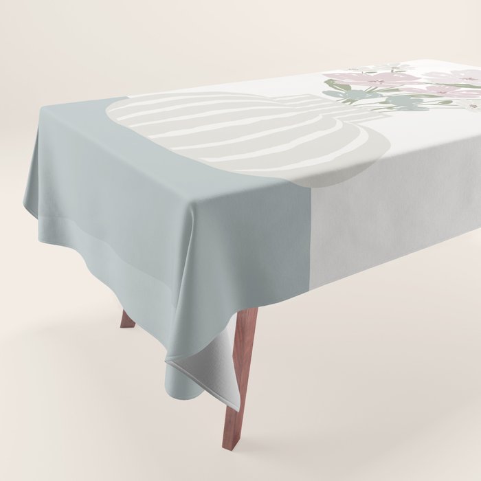 Wildflower bouquet in vase illustration - beige muted pink and dusty green flowers Tablecloth Gallery Image 1
