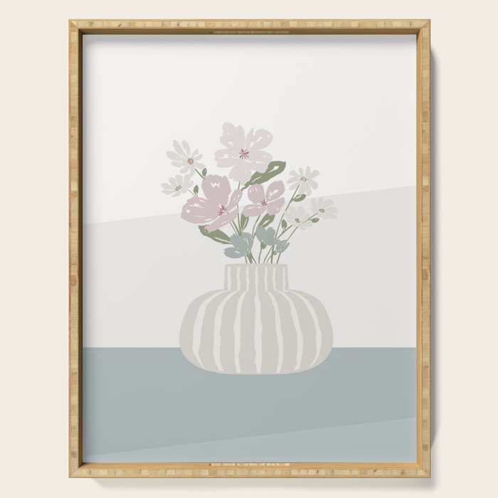 Wildflower bouquet in vase illustration - beige muted pink and dusty green flowers Serving Tray Gallery Image 1