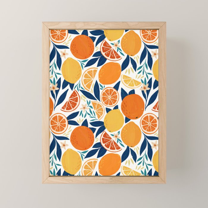 Citrus Fruits - Blue and Orange Mini Art Print Gallery Image 1