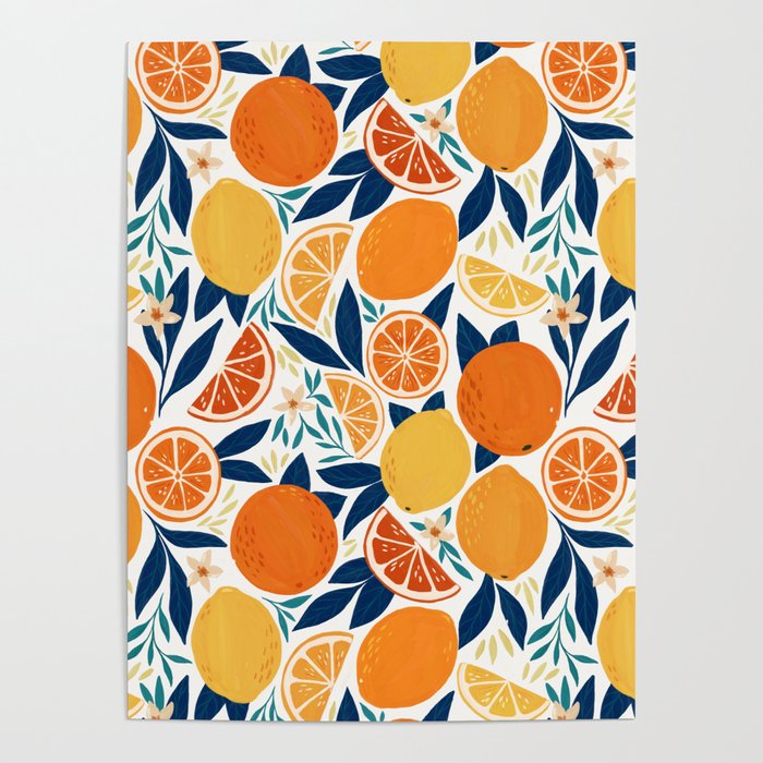Citrus Fruits - Blue and Orange Poster Gallery Image 1
