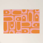 Mid Century Modern Piquet Multi Geometric Pop Pattern in Orange and Pink Welcome Mat Gallery Image 1
