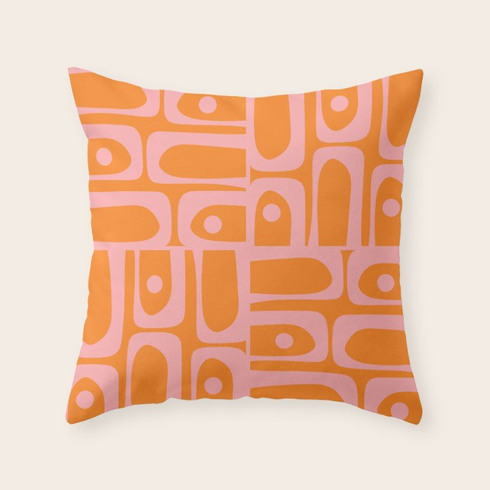 Mid Century Modern Piquet Multi Geometric Pop Pattern in Orange and Pink Throw Pillow Gallery Image 1