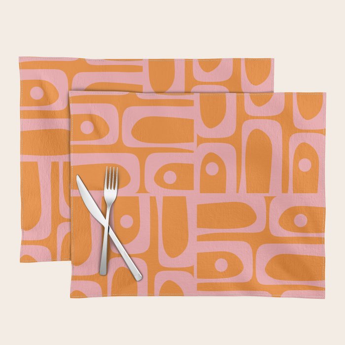 Mid Century Modern Piquet Multi Geometric Pop Pattern in Orange and Pink Placemat Gallery Image 1