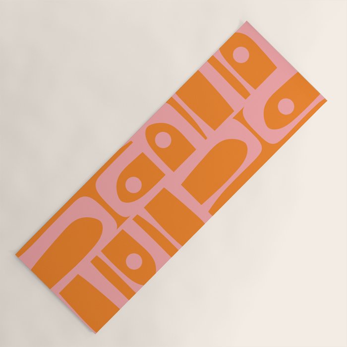 Mid Century Modern Piquet Multi Geometric Pop Pattern in Orange and Pink Yoga Mat Gallery Image 1