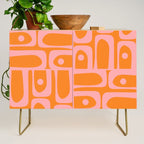 Mid Century Modern Piquet Multi Geometric Pop Pattern in Orange and Pink Credenza Gallery Image 1