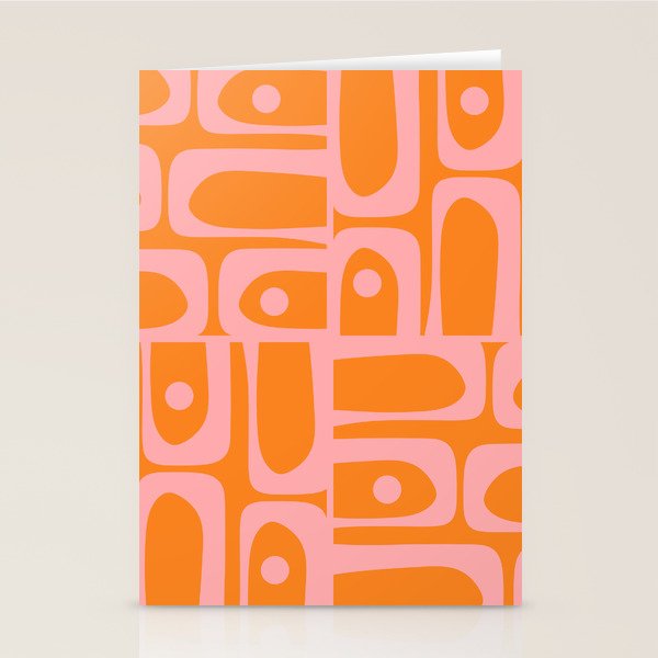 Mid Century Modern Piquet Multi Geometric Pop Pattern in Orange and Pink Stationery Card Gallery Image 2