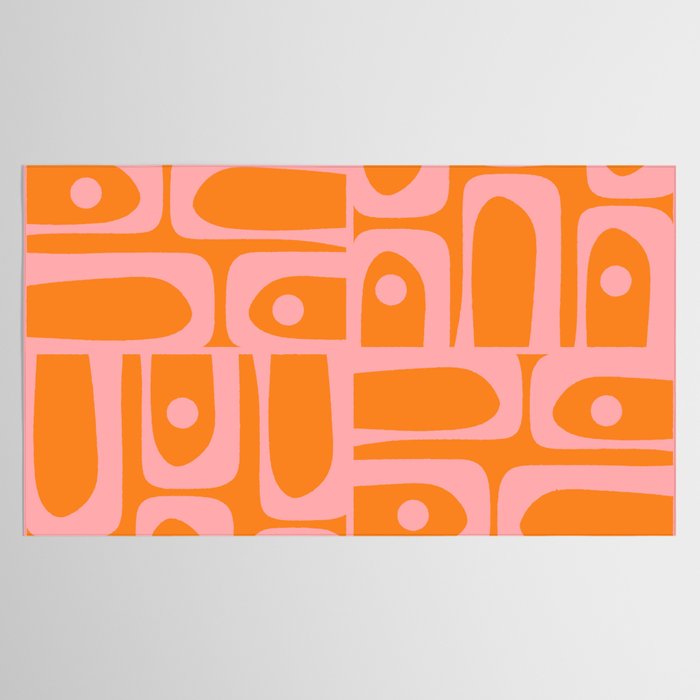 Mid Century Modern Piquet Multi Geometric Pop Pattern in Orange and Pink Tablecloth Gallery Image 2