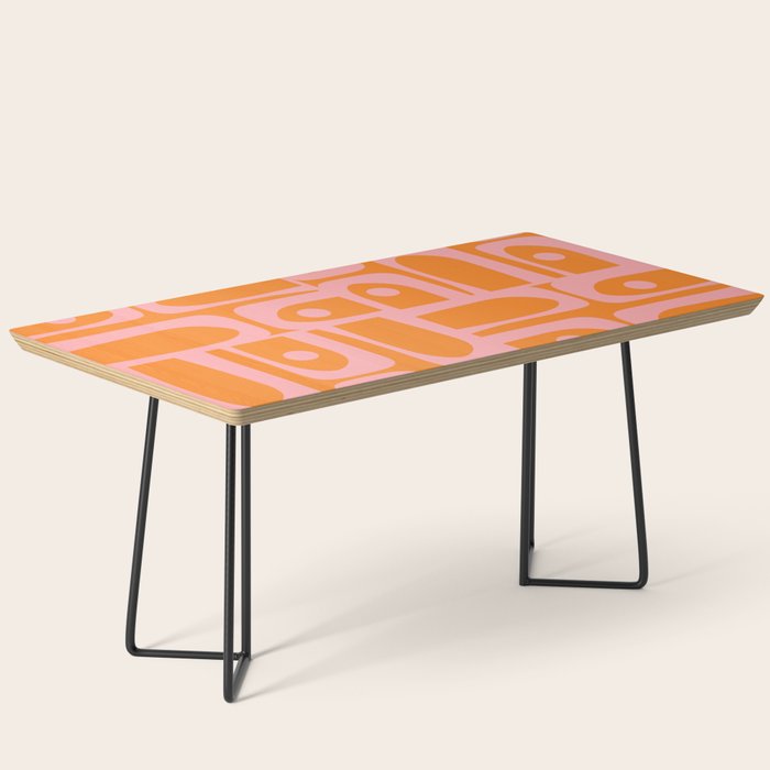 Mid Century Modern Piquet Multi Geometric Pop Pattern in Orange and Pink Coffee Table Gallery Image 1