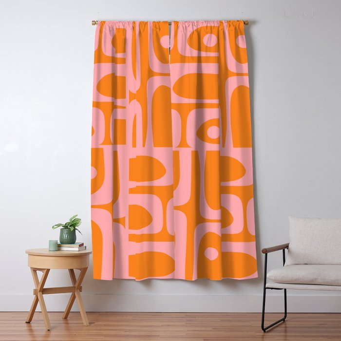 Mid Century Modern Piquet Multi Geometric Pop Pattern in Orange and Pink Window Curtain Gallery Image 5