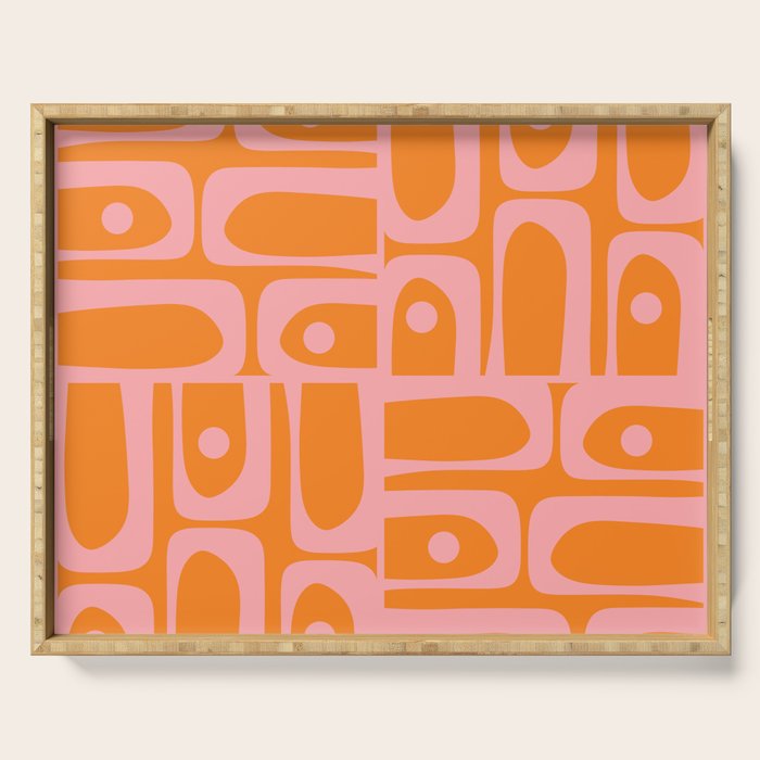 Mid Century Modern Piquet Multi Geometric Pop Pattern in Orange and Pink Serving Tray Gallery Image 1