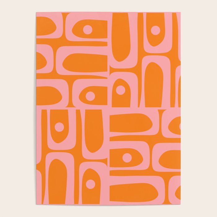 Mid Century Modern Piquet Multi Geometric Pop Pattern in Orange and Pink Poster Gallery Image 4