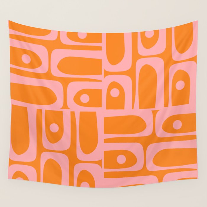 Mid Century Modern Piquet Multi Geometric Pop Pattern in Orange and Pink Wall Tapestry Gallery Image 4