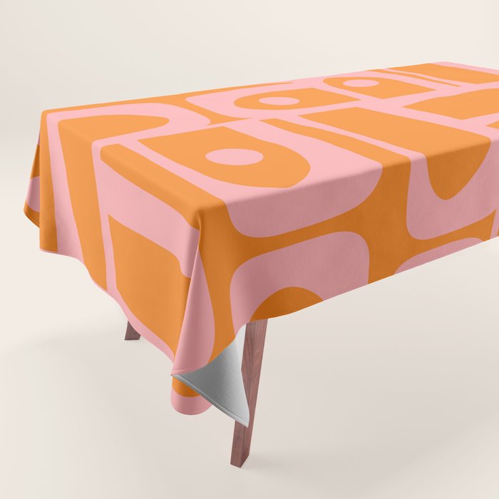 Mid Century Modern Piquet Multi Geometric Pop Pattern in Orange and Pink Tablecloth Gallery Image 1