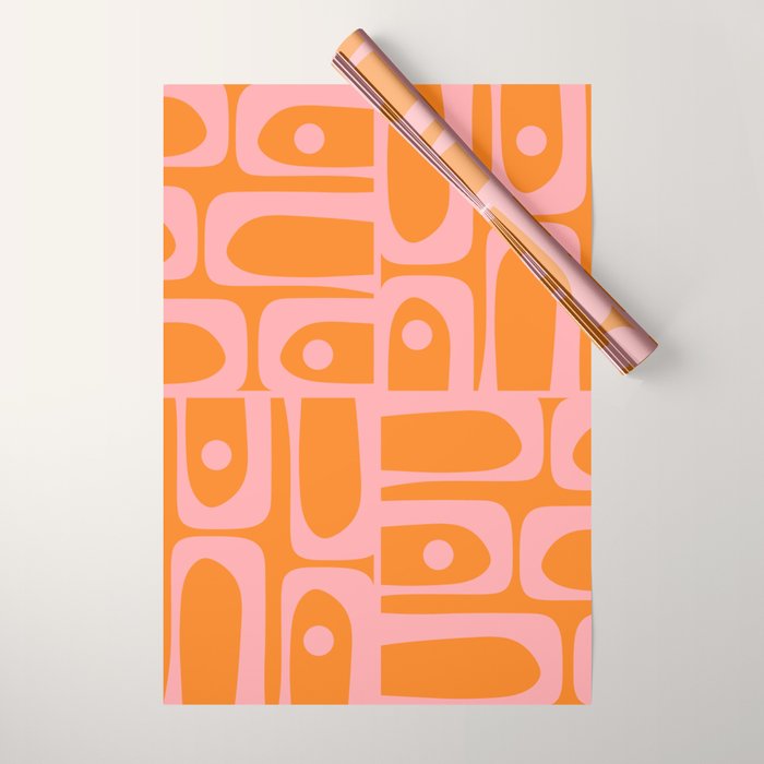 Mid Century Modern Piquet Multi Geometric Pop Pattern in Orange and Pink Wrapping Paper Gallery Image 1
