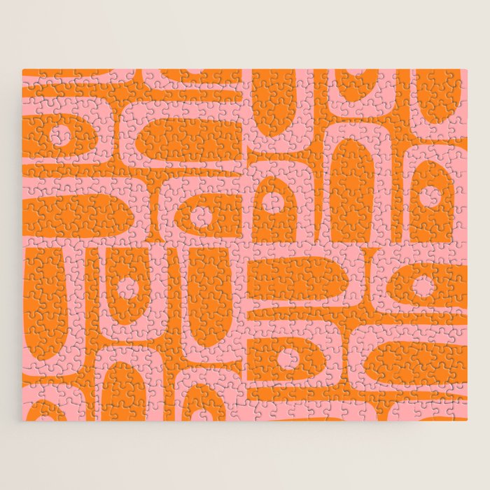 Mid Century Modern Piquet Multi Geometric Pop Pattern in Orange and Pink Jigsaw Puzzle Gallery Image 1