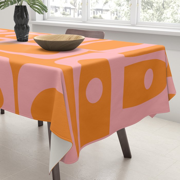 Mid Century Modern Piquet Multi Geometric Pop Pattern in Orange and Pink Tablecloth Gallery Image 3