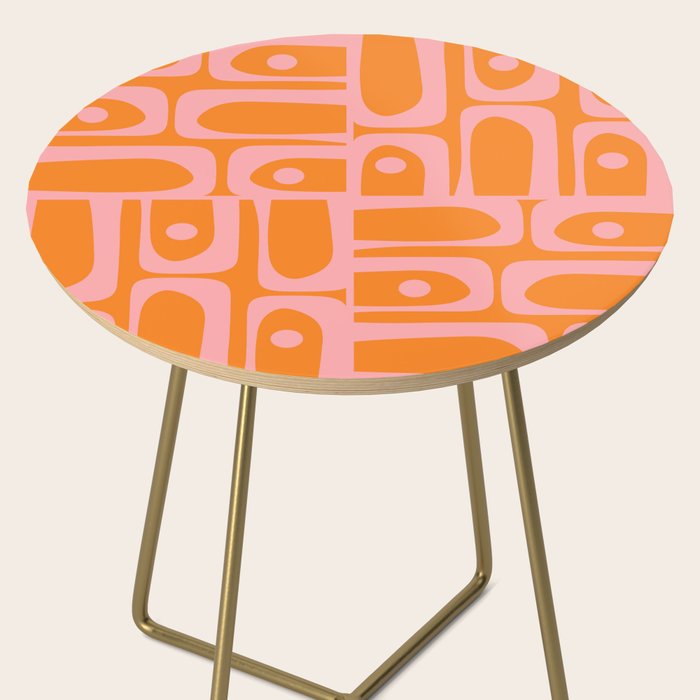 Mid Century Modern Piquet Multi Geometric Pop Pattern in Orange and Pink Side Table Gallery Image 2