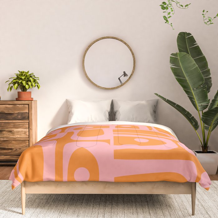 Mid Century Modern Piquet Multi Geometric Pop Pattern in Orange and Pink Comforter Gallery Image 3