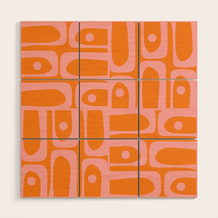 Mid Century Modern Piquet Multi Geometric Pop Pattern in Orange and Pink Wood Wall Art Gallery Image 1