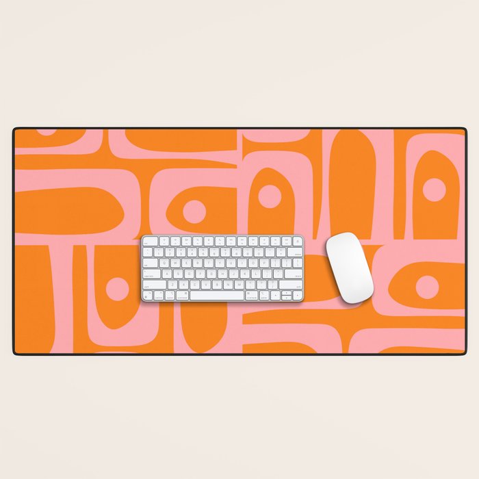 Mid Century Modern Piquet Multi Geometric Pop Pattern in Orange and Pink Desk Mat Gallery Image 1