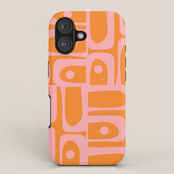 Mid Century Modern Piquet Multi Geometric Pop Pattern in Orange and Pink iPhone Case Gallery Image 1