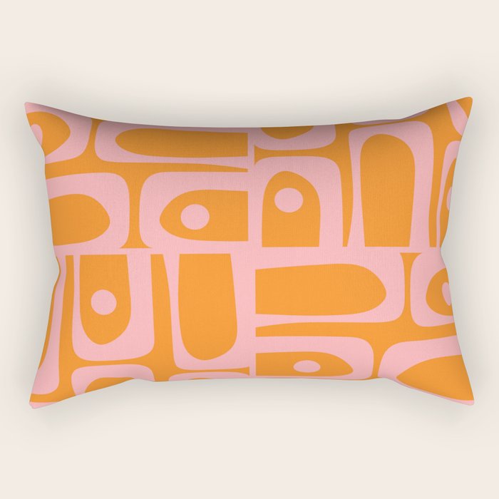 Mid Century Modern Piquet Multi Geometric Pop Pattern in Orange and Pink Rectangular Pillow Gallery Image 2