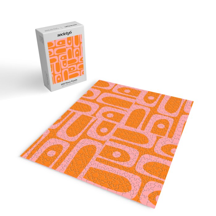 Mid Century Modern Piquet Multi Geometric Pop Pattern in Orange and Pink Jigsaw Puzzle Gallery Image 2