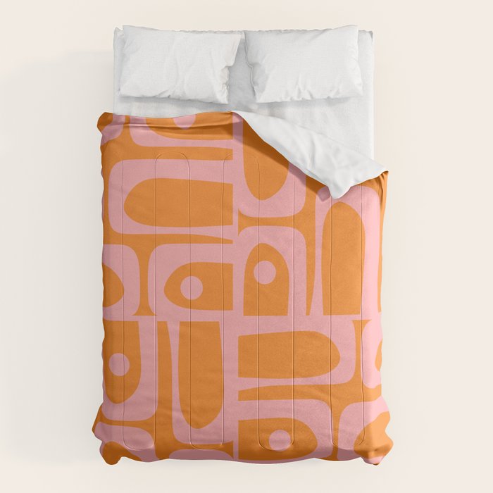 Mid Century Modern Piquet Multi Geometric Pop Pattern in Orange and Pink Comforter Gallery Image 1
