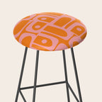Mid Century Modern Piquet Multi Geometric Pop Pattern in Orange and Pink Stool Gallery Image 2