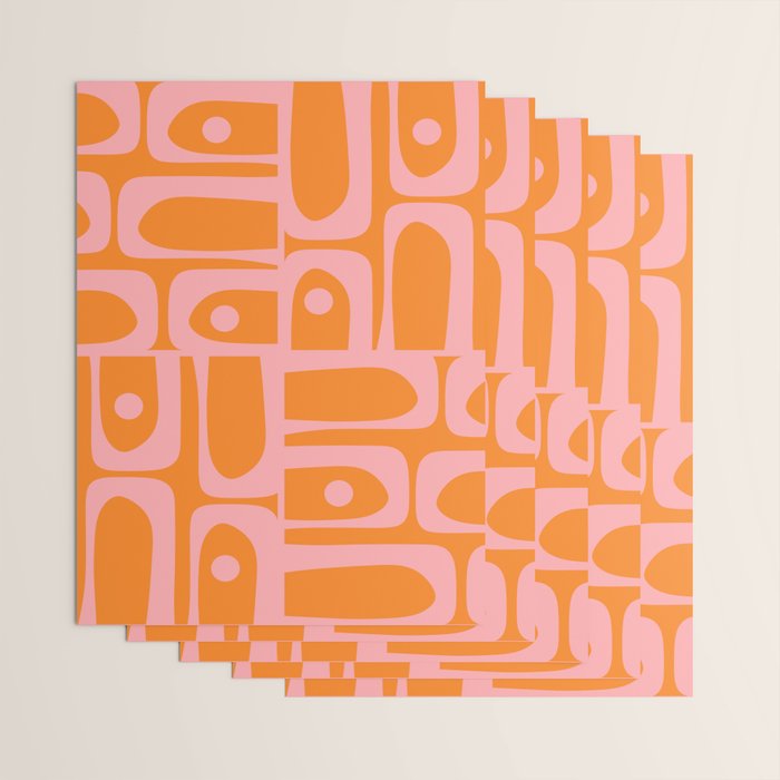 Mid Century Modern Piquet Multi Geometric Pop Pattern in Orange and Pink Wrapping Paper Gallery Image 3