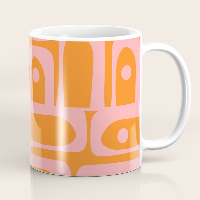 Mid Century Modern Piquet Multi Geometric Pop Pattern in Orange and Pink Coffee Mug Gallery Image 1