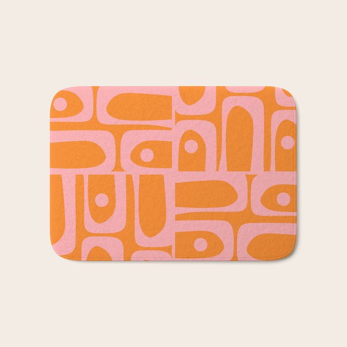Mid Century Modern Piquet Multi Geometric Pop Pattern in Orange and Pink Bath Mat Gallery Image 1