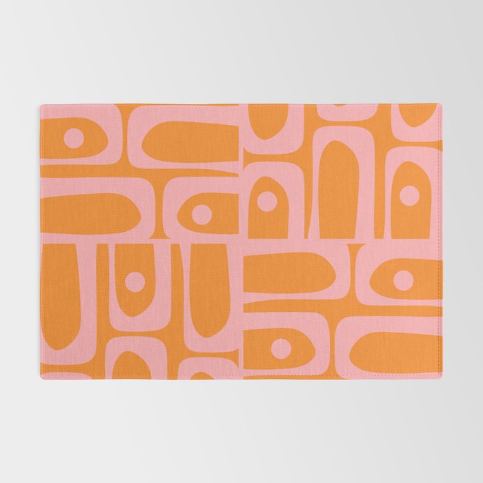 Mid Century Modern Piquet Multi Geometric Pop Pattern in Orange and Pink Rug Gallery Image 2
