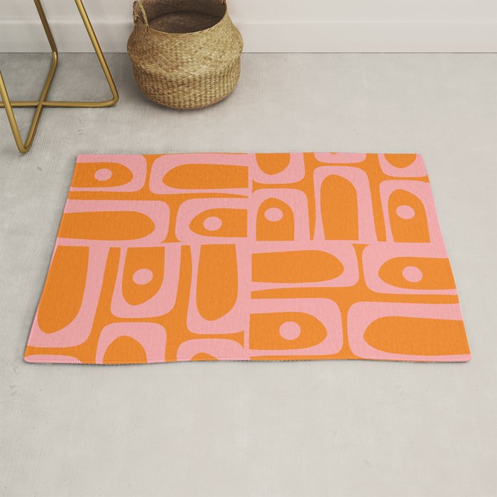 Mid Century Modern Piquet Multi Geometric Pop Pattern in Orange and Pink Rug Gallery Image 1