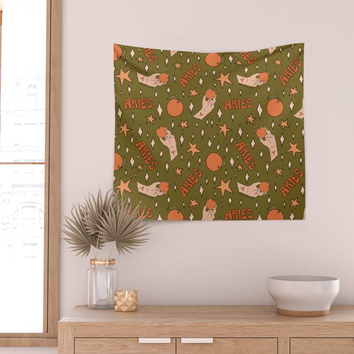 Aries Orange Print Wall Tapestry Gallery Image 2