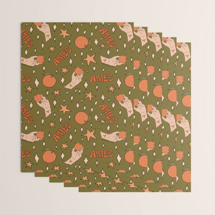 Aries Orange Print Wrapping Paper Gallery Image 3