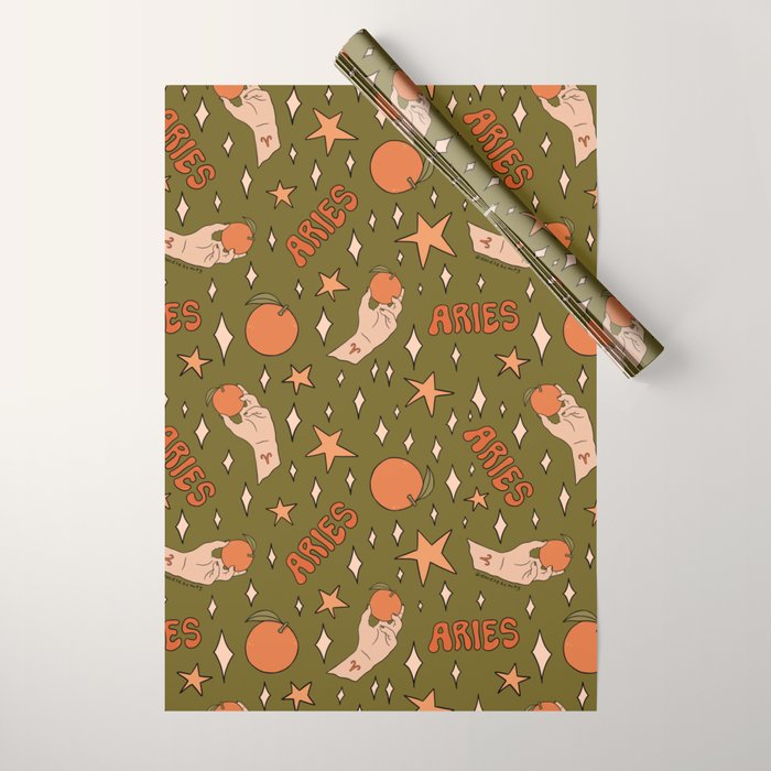 Aries Orange Print Wrapping Paper Gallery Image 1